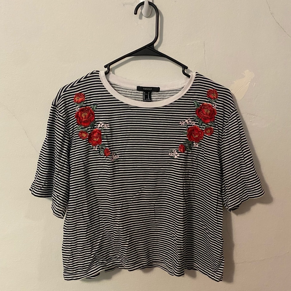 Forever 21 Embroidered Striped Shirt